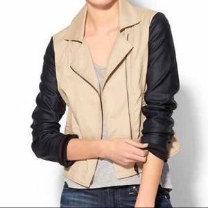 Well Grace Khaki / Vegan Leather Sleeve Jacket